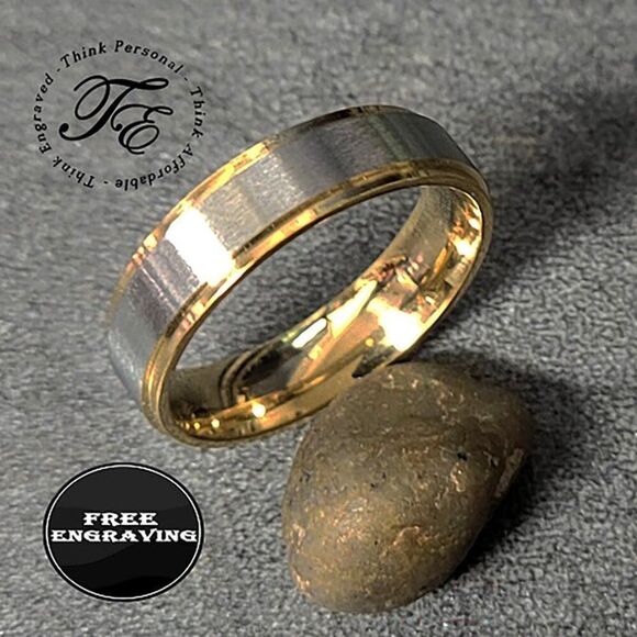Personalized Engraved Men's Promise Ring Silver and Gold Two Tone Promise Ring - Picture 1 of 11